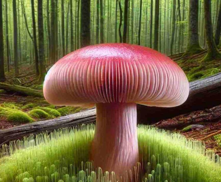 A fascinating wild mushroom found deep in the forest, surrounded by lush greenery.
